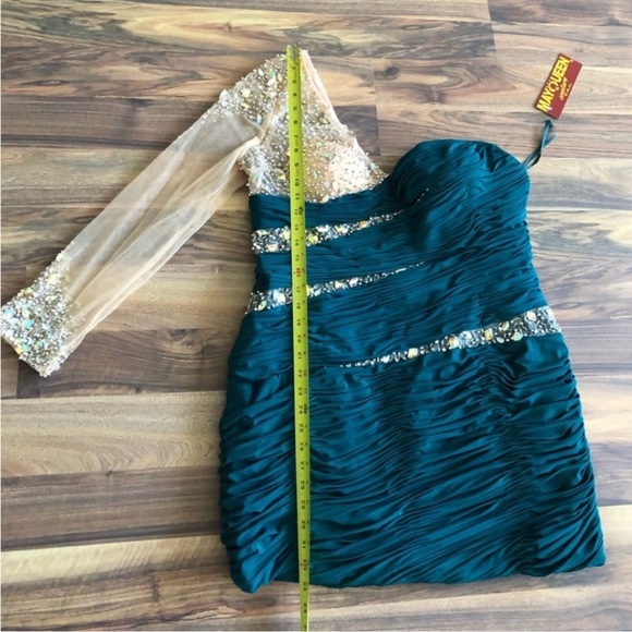 BNWT May Queen Teal and tan  One-Shoulder Dress - Picture 11 of 13